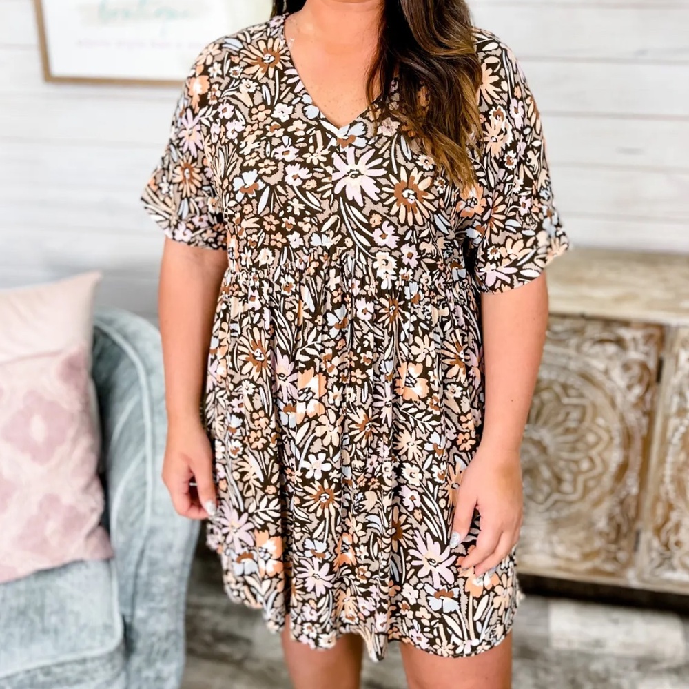 ANDREE BY UNIT Floral Mini Dress - Brown, Pink, White